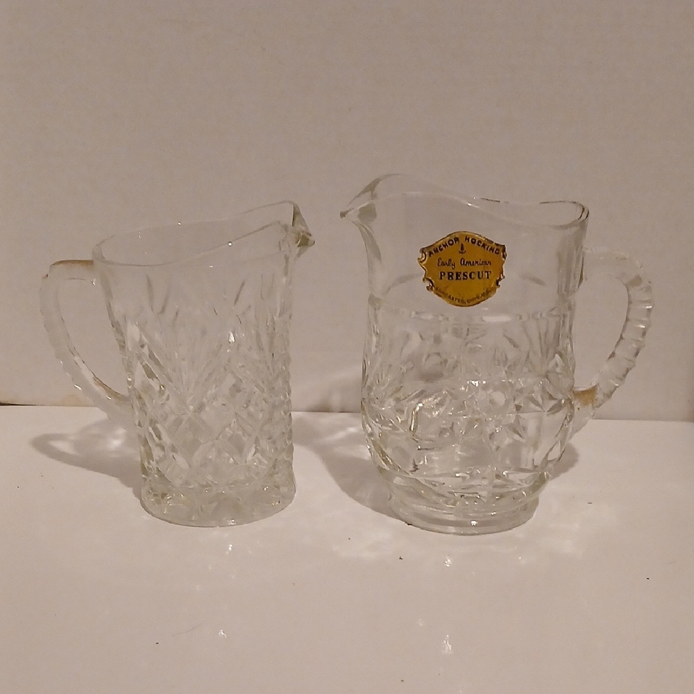Vintage Anchor Hocking Precut Clear Glass Early American Pineapple Creamers
